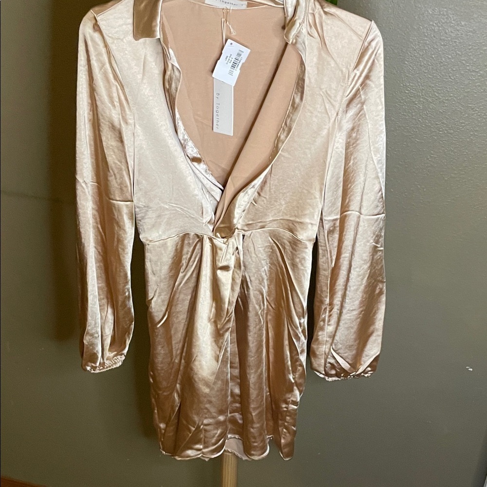 By Together Satin dress in Champagne